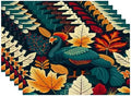 Batmerry Turquoise Thanksgiving Turkey Linen Placemats Set of 6, Autumn Berries Leaves Washable Table Mats for Kitchen Table Thickened Heat Insulation Dining Set Indoor Outdoor 12X18 in