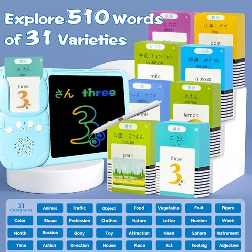 Talking Flash Cards with Writing Tablet - Japanese English Blue