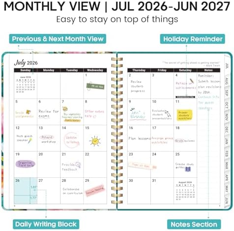 Planner 2026-2027, Weekly & Monthly Academic Calendar, Jul 2026 – Jun 2027