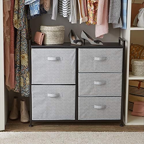 Amazon Basics Closet Organizer with 5-Fabric Storage Drawers for Bedroom, Living Room, Black