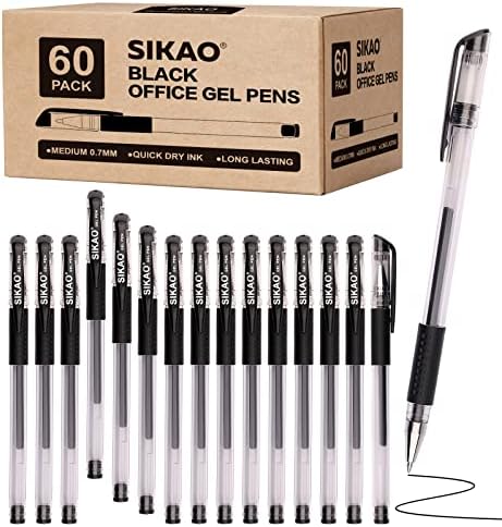 Black Gel Pens Bulk, 60 Pack 0.7mm Fine Point Gel Ink Rollerball Pens, Smooth Quick-Dry Black Ink No Smear, Comfortable Grip Pens for Office, School, Journaling, Note-Taking & Daily Writing