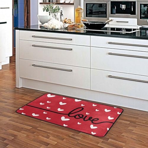 Aslsiy Little Hearts in Red (2) Kitchen Rug Kitchen Mats Valentines Floor Comfort Welcome Washable Non Slip Area Rug for Home Decor 39" X 20"