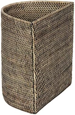 KOUBOO Handwoven Half-Moon Rattan Waste Basket Wicker Trash Can, Black Wash
