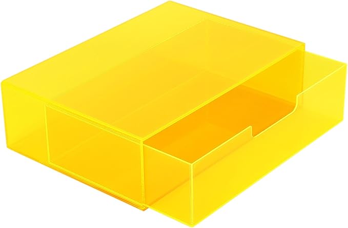 Gelite Acrylic Desk Organizer with Drawer for Makeup Vanity Stackable Desktop Storage Box for Office Supplies, 13.8 x 9.8 x 3.9’’, Neon Yellow