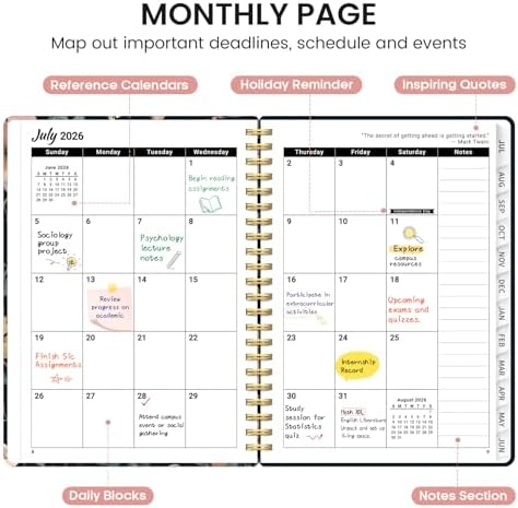 Planner 2026-2027, Jul 2026-Jun 2027 Academic Monthly & Weekly Planner | 6.3" x 8.5" Hardcover Pretty Calendar Planner for Women, Spiral Organizer for School Office Home Supplies, Evening Petals