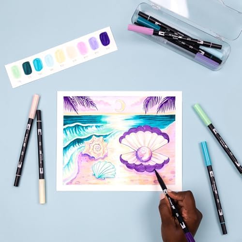 Tombow 56256 Dual Brush Pen Art Markers, Mermaids, 10-Pack. Brush/Fine Tips