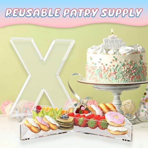 13.8" Extra Large Acrylic Letter Charcuterie Board Box, Reusable Fillable Letter Cake Candy Dish Display Serving Tray for Birthday Anniversary Party Decoration (X)