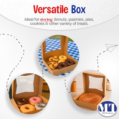 MT Products Kraft Cookie Boxes 8" x 8" x 2.5" - Auto Pop-Up Bakery Boxes with Window (Pack of 25) - Made in the USA