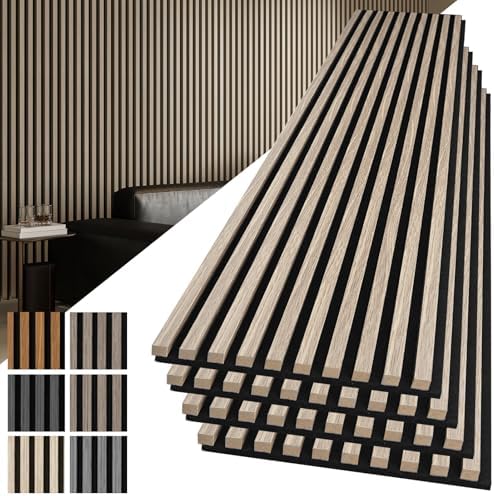 Art3d 108 x 12 in 3D Fluted Soundproof Wood Slat Wall Panel, 4-Pack, Oak