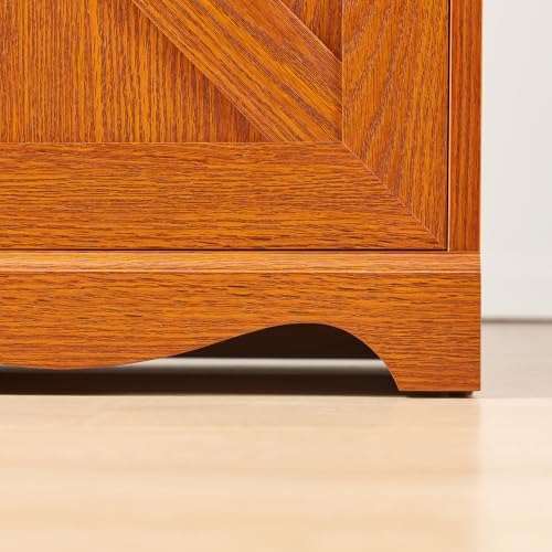 KEIKI Farmhouse Freestanding Bookcase, Modular Storage Cabinet, Dark Oak