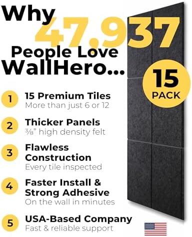 WALLHERO Office Cork Board, 59"x36" | 15 Pack | Felt Tiles for Wall, Tac Board, Large Felt Board, Wall Protector for Dart Board, (Gray Marble Slats)