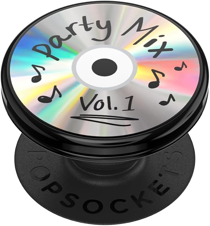 PopSockets Adhesive Phone Grip, Holder- Party Mix CD | Secure Comfortable Hold, Anti-Drop, Kickstand, Spinning, Spinner, Backspin, iPad, Removable, Popper