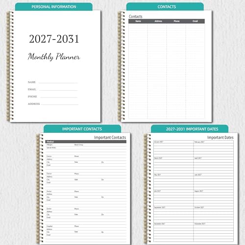2027-2031 Monthly Planner, 5 Year Monthly Planner/Calendar 2027-2031, 60-Month Jan 2027 – Dec 2031, 9" x 11", Tabs, Double-Side Pocket, Holidays, Thick Paper - Blue