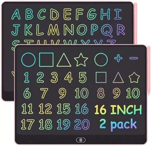 16 Inch LCD Writing Tablet for Kids 2 Pack, Large Drawing Board Doodle Pad, Colorful Screen Erasable Sketch Tablet, Travel Toys and Reusable Learning Gift for Boys Girls (Pink)