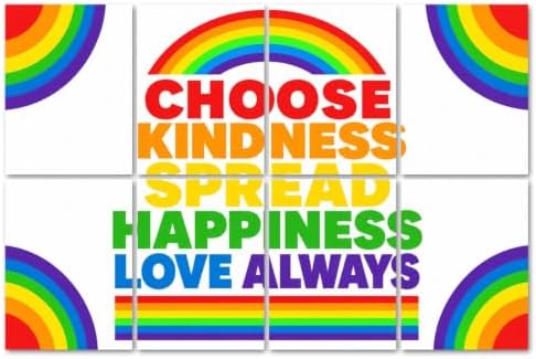 8 Pack Art Acoustic Panels Sound Absorbing Rainbow Motivational Poster Choose Kindness Spread Happiness Love Decorative Soundproof Wall Panels Self Adhesive for Home Recording Studios 48"x32"