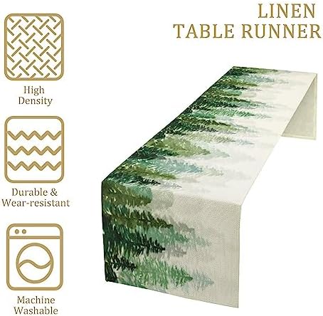 Forest Pine Trees Table Runner, Woodland Tabletop Scarf Home Kitchen Holiday Decor, Seasonal Farmhouse Rustic Dining Decorations Party Supply 13 X 120 Inch