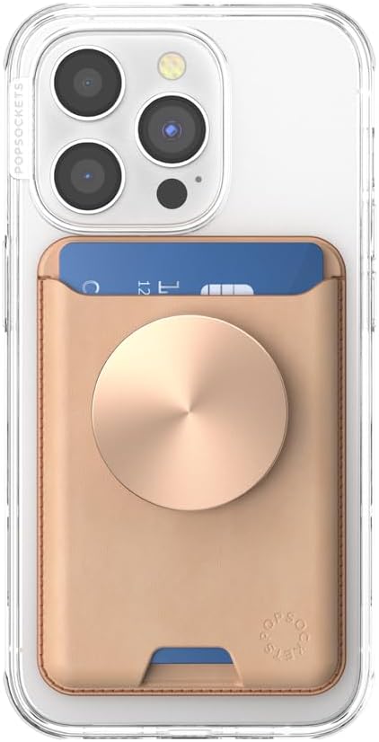 PopSockets Phone Wallet for MagSafe with Grip- Tan Nigiri | PopWallet, Holds 3 Cards, Magnetic, Removable, Secure, Gold, Electronic Accessories, For iPad/Kindle/iPhone/Android