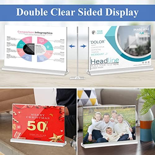 Acrylic Sign Holder 8.5 x 5.5, 8 Pack Double-Sided Standup Table Top Clear Sign Holders, T Shape Horizontal Plastic Acrylic Picture Frame Menu Flyer Paper Holder Display Stands for Office Store Wedding