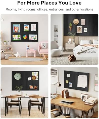 48" x 36" Large Cork Bulletin Board Tiles, Peel and Stick Felt Wall Panels for Vision, Message Center, Picture and Prayer Board for Office, Dorm, Room and Desk Decor(Black)
