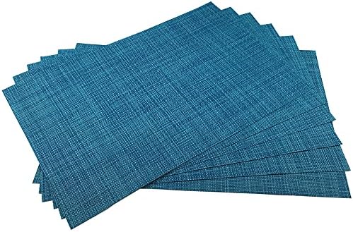 WAZAIGUR Placemats Crisscross Woven Vinyl Place Mats Set of 6 Blue