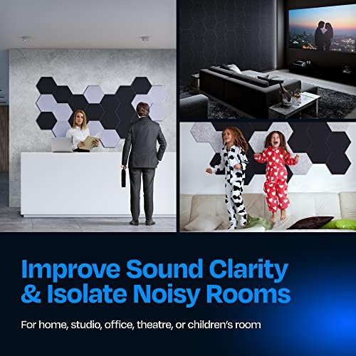 Acoustic Panels 12-Pack Soundproof Wall Panels 14"X12.1"X0.4" Sound Panels High Density Sound Dampening Panels - [Dark Gray Hexagon]