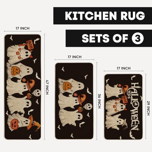 Artoid Mode Black Halloween Kitchen Mats Set of 3-17"x29"+17"x36"+17"x47"