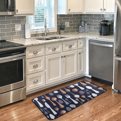 Aslsiy Kitchen Rug Cutlery Utensil Fork Knife Area Rug Spoon Floor Comfort Mats Welcome Mat for Bedroom Living Room Doormats Home Decor 39" X 20"