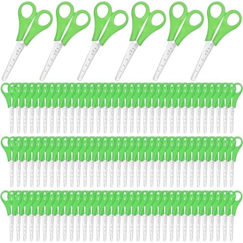 Honoson 150 Pack Student Scissors Bulk with Ruler Blade,Green