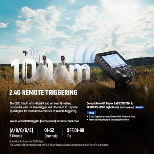 NEEWER Q200 200Ws 2.4G TTL Outdoor Studio Flash Strobe App Control, Compatible with Godox, 1/8000 HSS 3200mAh Battery Photography Monolight 10W Modeling Lamp/750 Full Power Flash/0.01~1.5s Recycle
