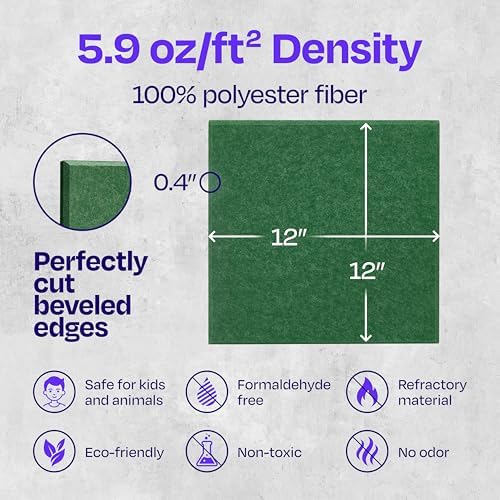 Acoustic Panels 12-Pack Soundproof Wall Panels 12"X12"X0.4" Sound Panels High Density Sound Dampening Panels - [Dark Green Square]