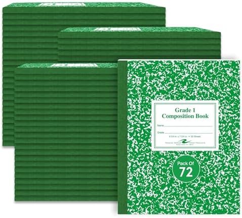 ROARING SPRING Primary Composition Book, Handwriting Notebook for Kids (4K - 1st Grade), Grade 1 Ruled, 1" Skip-Line Manuscript Paper, Flexible Cover, 9.75" x 7.5", 50 Sheets/100 Pages, 72 Pack