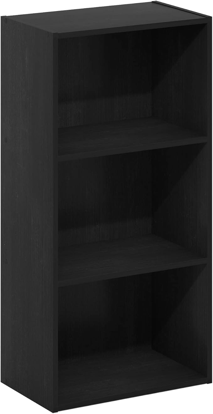 Furinno LUDER 3-Tier Book Shelf, Open Shelves Bookshelf, Blackwood | 9 x 16 x 31.4, Closed Back, Modern Bookcase, for Living Room, Bedroom, Home Office