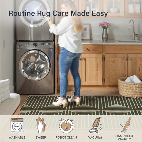 Lahome Maze Line Green Kitchen Runner Rug, 2x8 Outdoor Easy Jute Runner Rug