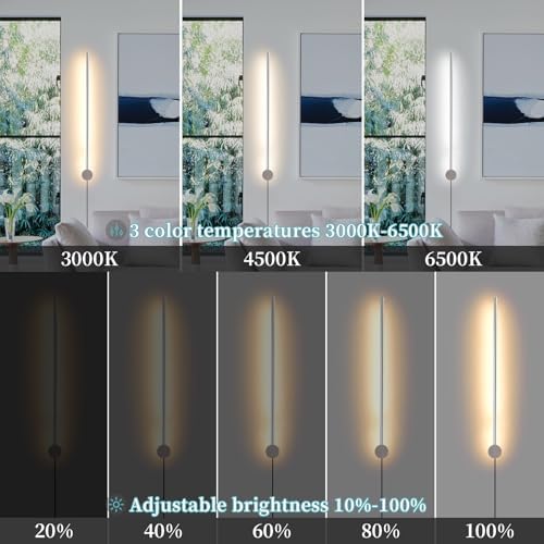 KELUOLY Modern LED Plug in Wall Sconces Set of Two,Chrome Dimmable 23.6" Wall Lighting,Bathroom Vanity Light Fixtures,Metal Wall Lamps with Memory Function for bathrooms,bedrooms,Living Rooms,Hallway