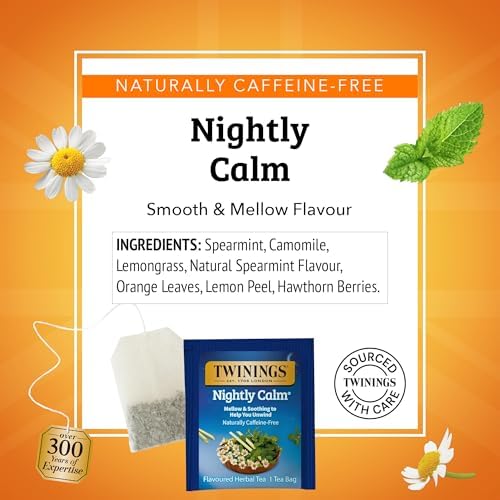 Twinings Nightly Calm Herbal Caffeine-Free Tea Bags, 20 CT Box (6 Pack)