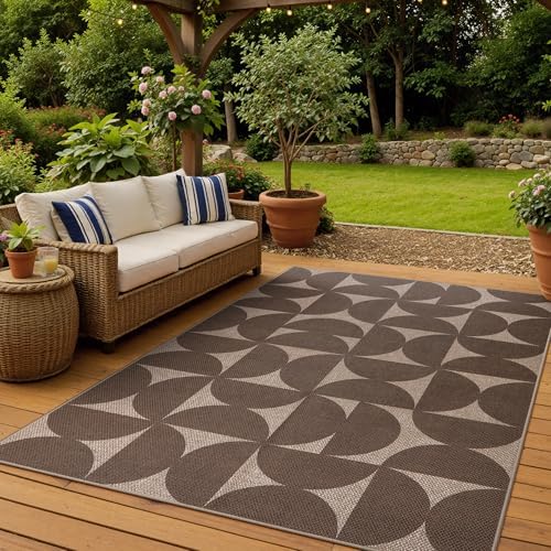 Lahome Tan Outdoor Rug 5x7, Semi Circle Easy Jute Indoor Outdoor Patio Rug
