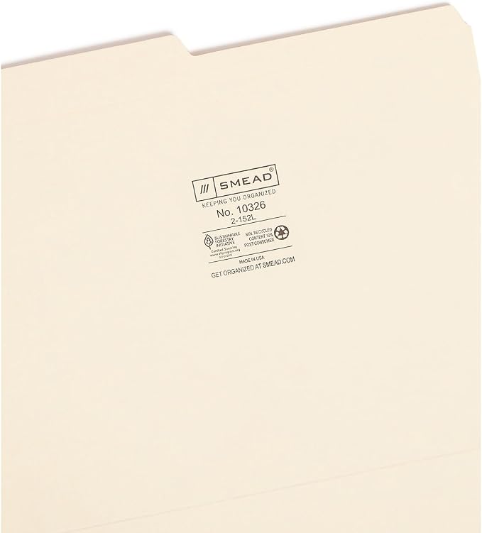 Smead File Folder, Reinforced 1/2-Cut Tab, Assorted Positions, Letter Size, Manila, 100 per Box (10326)