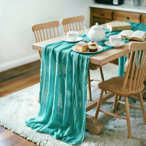 Teal Cheesecloth Table Runner Fall Boho Wedding Birthday Home Decor