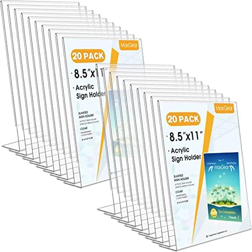 MaxGear Acrylic Sign Holder, 8.5 x 11 Slant Back Display Stand, 20 Pack