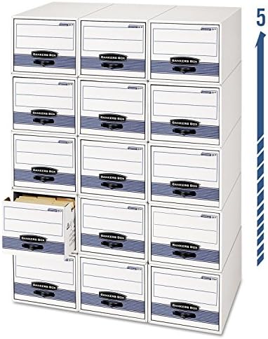 Bankers Box 6 Pack STOR Extra Space Saving Filing Cabinet, Stacks 5 High, Letter, White/Blue