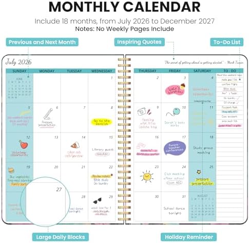 Monthly Planner 2026-2027, 18-Month Aesthetic Calendar, Jul 2026-Dec 2027