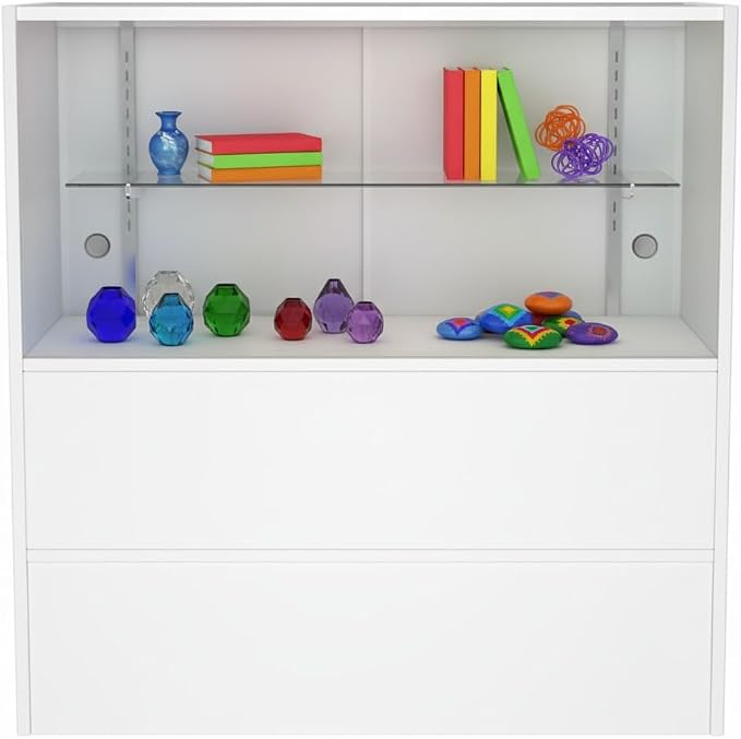 WISDOMFUR 3-Foot Retail Display Showcase Cabinet, White, 36" x 18" x 38" | Half Vision Glass Top Case, Storage Base, Counter Display for Jewelry, Collectibles & Electronics