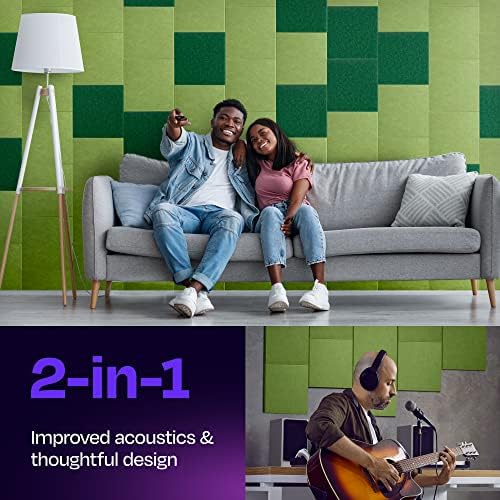 Acoustic Panels 12-Pack Soundproof Wall 12"X12"X0.4" - High Density Sound Dampening [Gin Green Square]