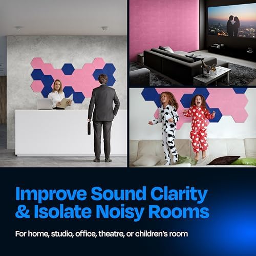 Acoustic Panels 12-Pack Soundproof Wall Panels 12"X10.4"X0.4" Sound Panels High Density Sound Dampening Panels - [Chic Pink Hexagon]