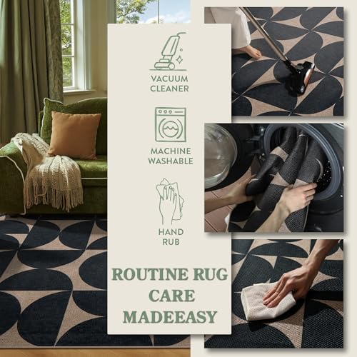 Lahome Semi Circle Easy Jute 5x7 Outdoor Rug, Geometric Washable Area Rug