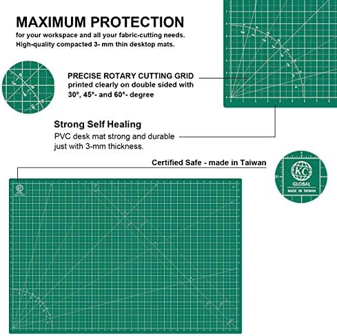 KC GLOBAL A2 (24"x18") Self-Healing Cutting Mat (Dark Green) - Sturdy, Reversible, Eco-Friendly, Non-Slip. Premium Desk Mat for Crafters, Quilters, and Hobbyist