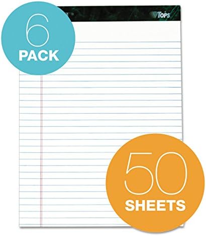 Tops Docket Lined Legal Pads, 8.5 x 11 Notepads, 50 Sheets, 6 Pack, White