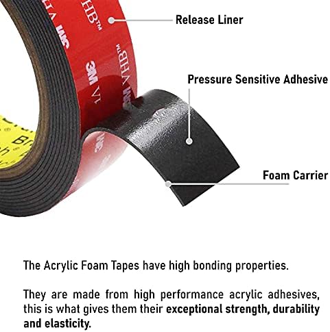 CANOPUS Double Sided Tape, 5952 Heavy Duty Mounting Tape, Strong Bond & Weatherproof Seal Strip for Automotive Mounting, Picture and Photo Frame, Poster, Craft, 1 in x 15 ft, Black, Made in USA