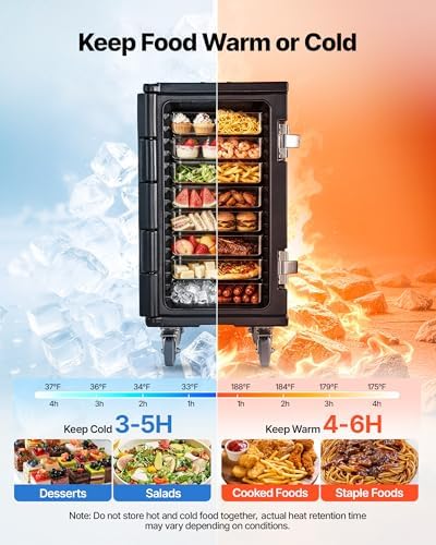 VEVOR Insulated Food Pan Carrier, 127 Qt Non-Electrical Food Warmer, with Swivel Wheel & 304 Stainless Steel Latch, LLDPE Stackable Hot Box, for Various Pan Sizes(NOT Included), Fit Catering BBQ Event