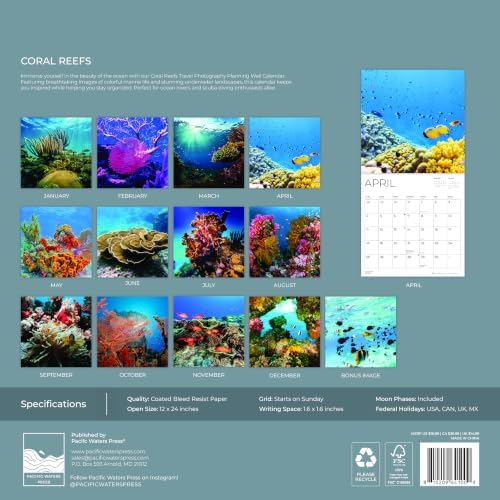 Coral Reefs 2027 Wall Calendar, 12 x 24 Hanging Pacific Waters Press